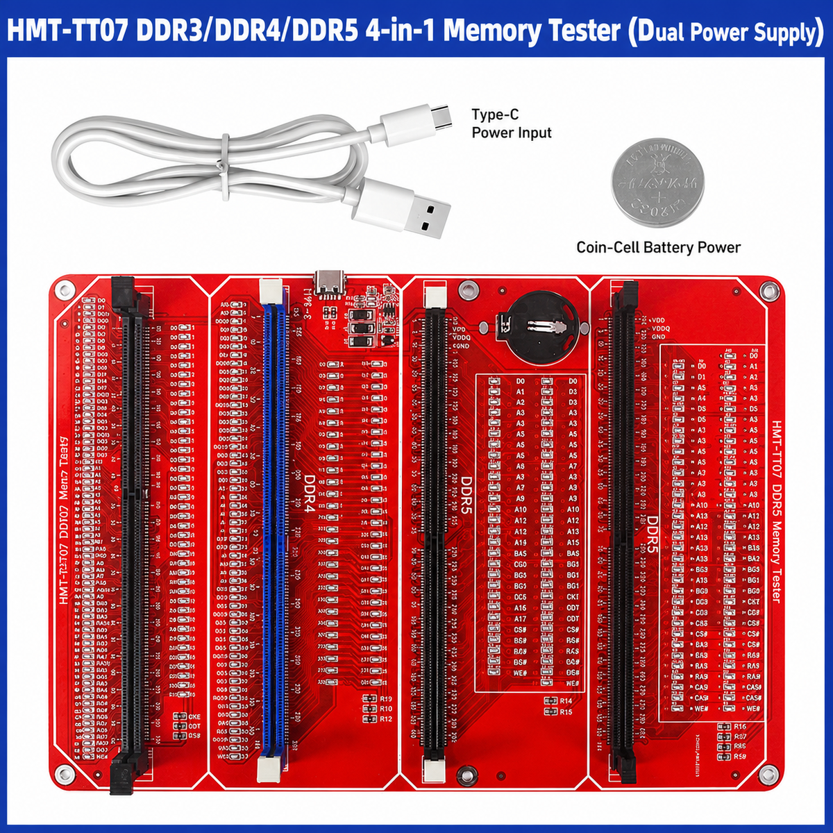 HMT-TT07 DDR3/DDR4/DDR5 4-in-1 Memory Module Tester (Dual Power Supply)