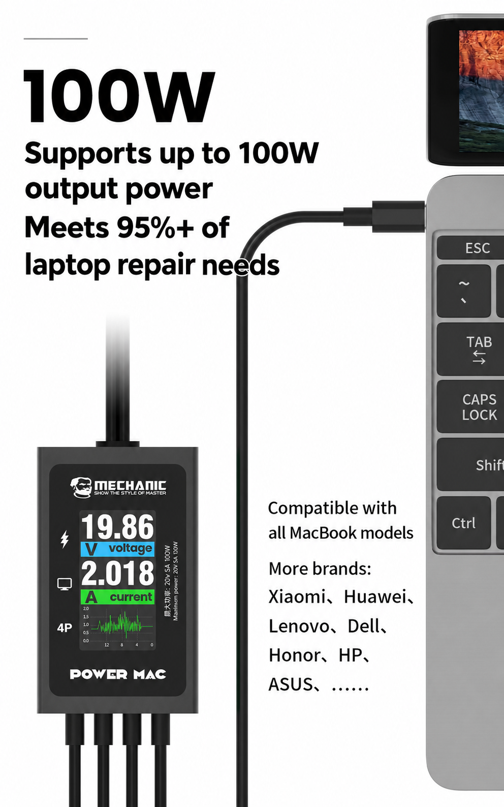 MECHANIC POWER MAC Laptop Power Boot Cable Multifunctional Tester with Digital Display